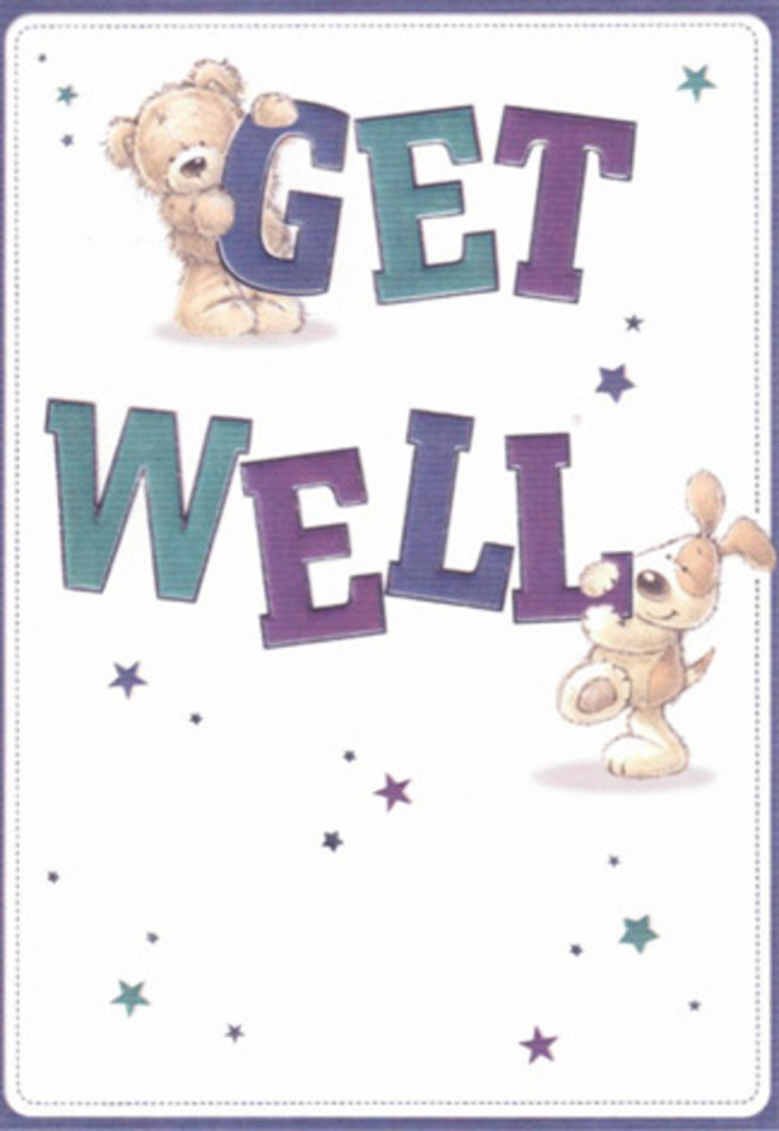 This delightful get well card, with a spirited air treasured throughout New Malden, artfully combines playful illustration with gentle reassurance. A huggable brown bear, perched lovingly atop the bold 'GET,' is joined by a floppy-eared puppy below, both radiating warmth and caring with their big, hopeful eyes and welcoming gestures. Vibrant stars in shimmering violets and cool aquas encircle them, scattering like well wishes through the peaceful neighbourhoods around Manor Drive or Cambridge Avenue. The typography stands out confidently, its aquas and indigos reminiscent of the lively floral hues found in Flowers New Malden's signature arrangements, designed to lift the recipient's spirits. The bear's soft, textured fur and the puppy's velvety ears add a tactile charm, inviting comfort and the sensation of a gentle embrace. Set against a luminous white backdrop, every component is thoughtfully arranged to express the sincerity and positivity that's woven into the fabric of local community care. This card, much like a hand-crafted bouquet, is a tender gesture-a perfect companion for any New Malden recovery, radiating kindness, comfort, and genuine optimism.
