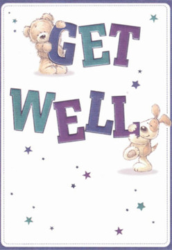Instantly evoking the inviting spirit of New Malden, this whimsical get well card features a cuddly teddy bear presiding over the bold 'GET,' while a playful puppy steadies the strong letters of 'WELL' below. Their sweet, expressive faces reflect a sense of friendly optimism, just as the bouquets from Flowers New Malden are arranged with care and local community in mind. The deep purples and tranquil teals of the typography dance lively across the card, adding touches of vibrancy that feel at home along Coombe Road's welcoming storefronts. Interspersed among these elements are scattered stars, painted in luminous shades of blue and violet, casting gentle glimmers of hope and promise. The background is clean and inviting, much like an early morning in the neighbourhood after a refreshing rainfall. Soft, textured fur details make the characters appear almost touchable, exuding a sense of comfort akin to hugging a cherished plush. Every nuanced brushstroke and interactive glance between bear and puppy is imbued with a caring intention-mirroring the thoughtful approach we bring to get well bouquets delivered locally throughout New Malden. Altogether, it's a scene that uplifts, encourages, and warmly reassures in those moments when a little brightness means everything.