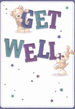 A cheerful get well card, brimming with playful optimism beloved by the New Malden community, unfolds with two endearing figures-a lovable teddy bear and a floppy-eared pup-working together to support the commanding 'Get Well' lettering at the centre. The vivid indigo and teal hues of the text pop against a gentle cream background, their energetic tones echoing the colourful floral displays along the Malden Road high street. Sprinkled above and around, tiny stars in electric purples and soothing aquas add a touch of enchantment, reminiscent of the joyful energy on a sunny day at Beverley Park. The illustrated bear's plush fur and the puppy's soft, inviting ears evoke the sensation of a caring cuddle, making the design emotionally resonant and uplifting. With every brushstroke, the card communicates hope, comfort, and sincerity-a heartfelt message perfectly suited to accompany a get well bouquet from Flowers New Malden, delivering not just well wishes but true community warmth straight to the recipient's door.